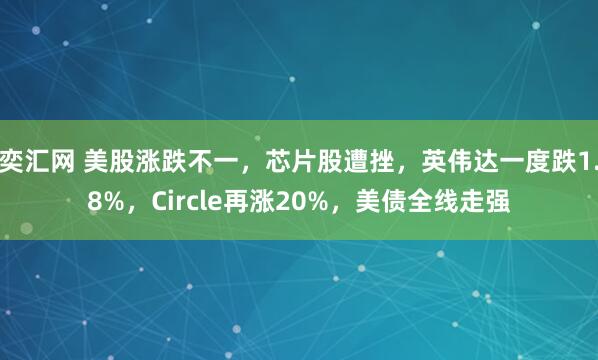 奕汇网 美股涨跌不一，芯片股遭挫，英伟达一度跌1.8%，Circle再涨20%，美债全线走强
